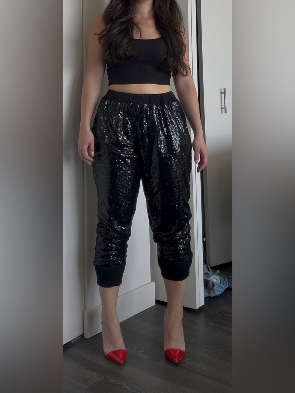 Black Sequin Jogger Pants